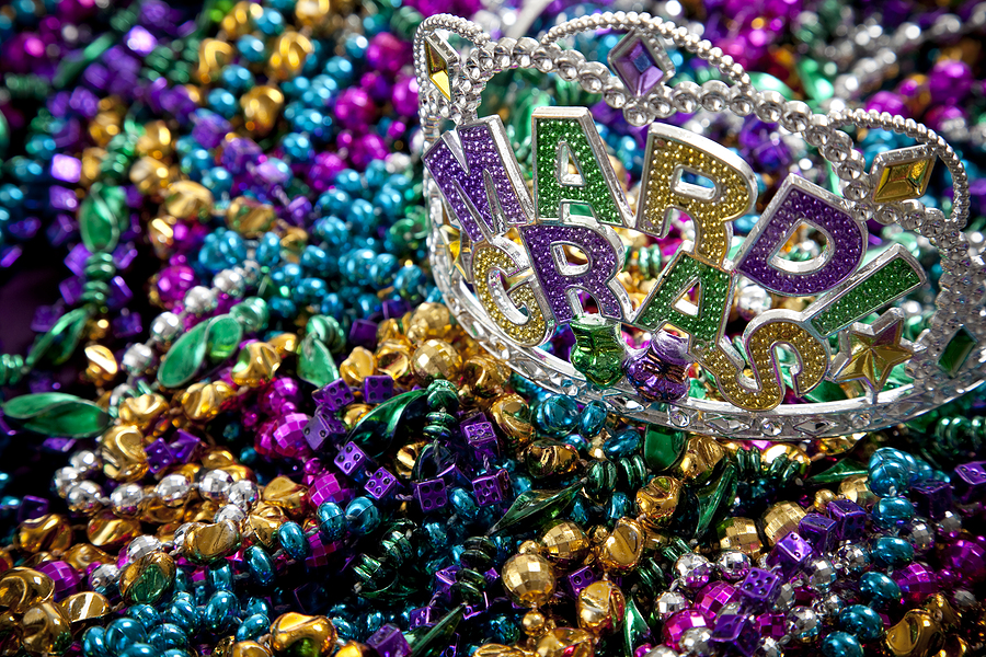 Colorful Mardi Gras beads and crown